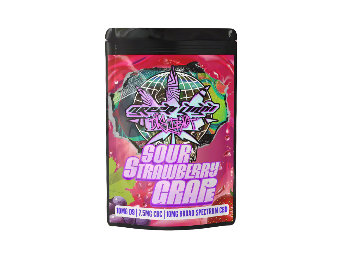 Sour Strawberry Grape Gummies - 10mg D9 - 7.5mg CBC - 10mg Broad Spectrum CBD